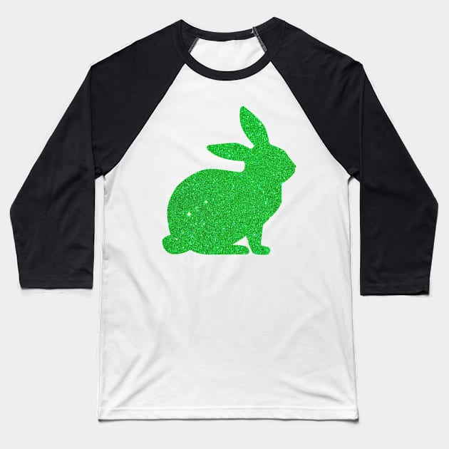 Bright Green Faux Glitter Easter Bunny Baseball T-Shirt by Felicity-K